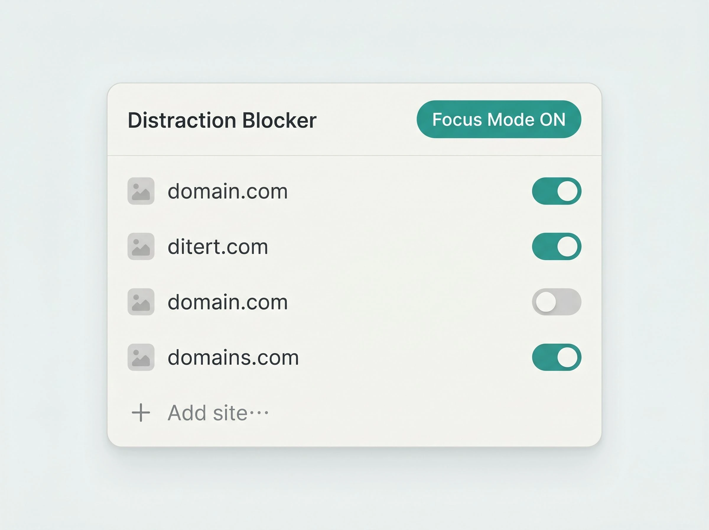 Distraction blocker UI screenshot